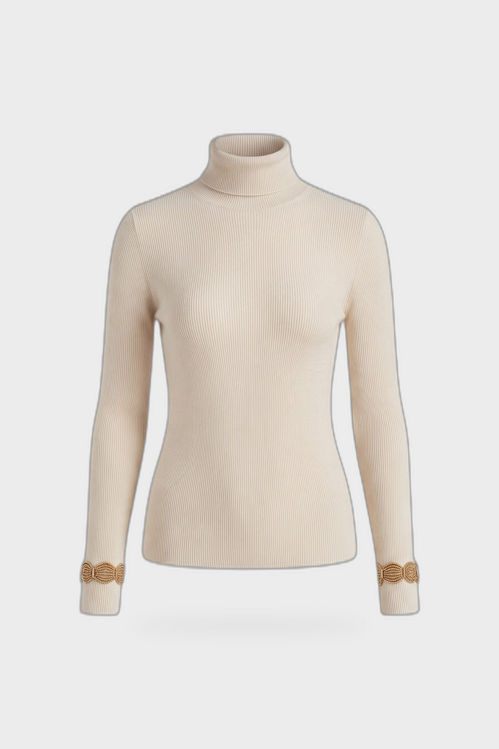 Women's Fitted Turtleneck Sweater | Ribbed — Beige — product view