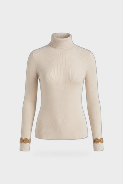 Women's Fitted Turtleneck Sweater | Ribbed — Beige — product view