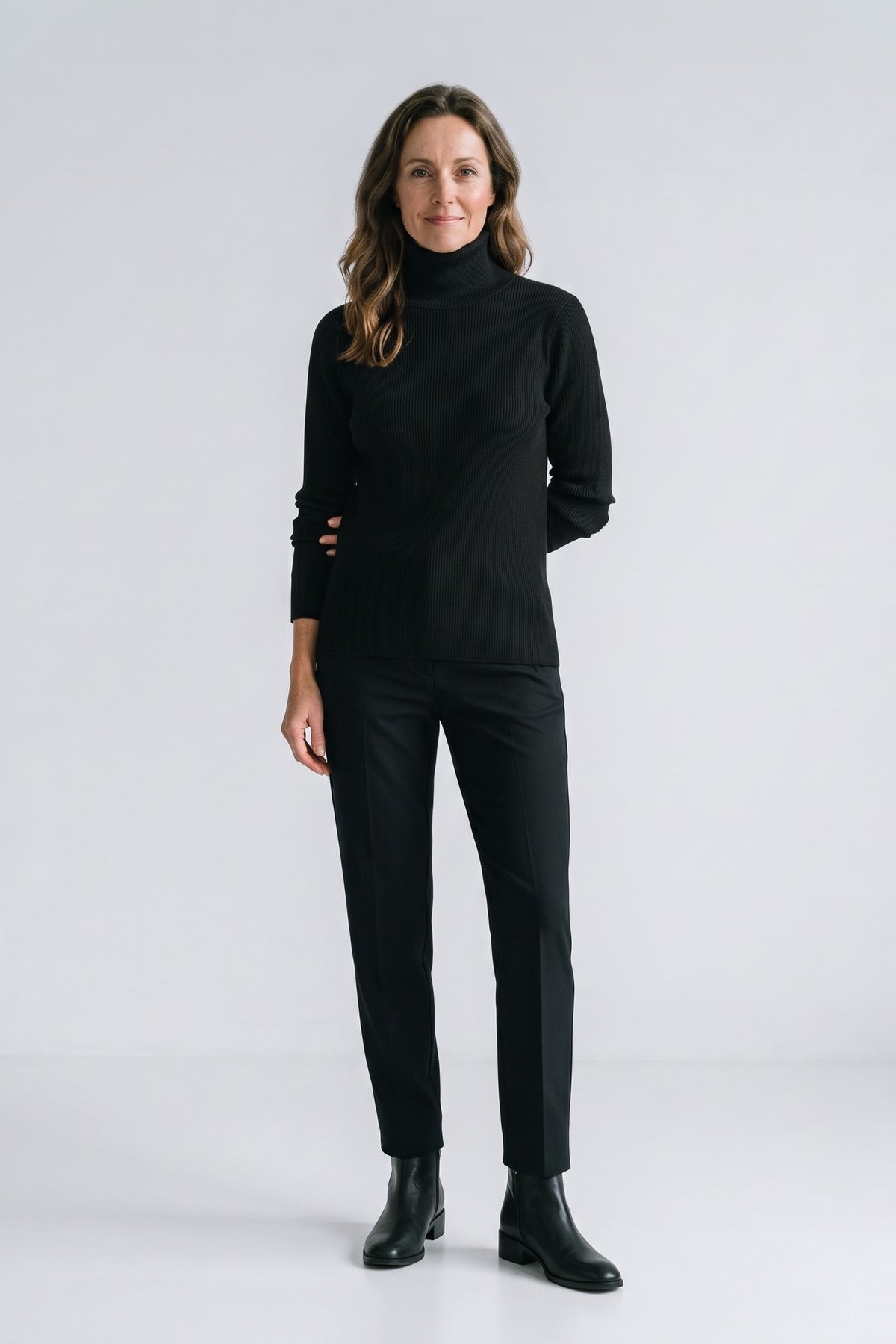 Women's Fitted Turtleneck Sweater | Ribbed — Black — front view — on model