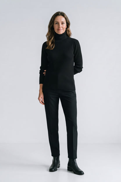 Women's Fitted Turtleneck Sweater | Ribbed — Black — front view — on model