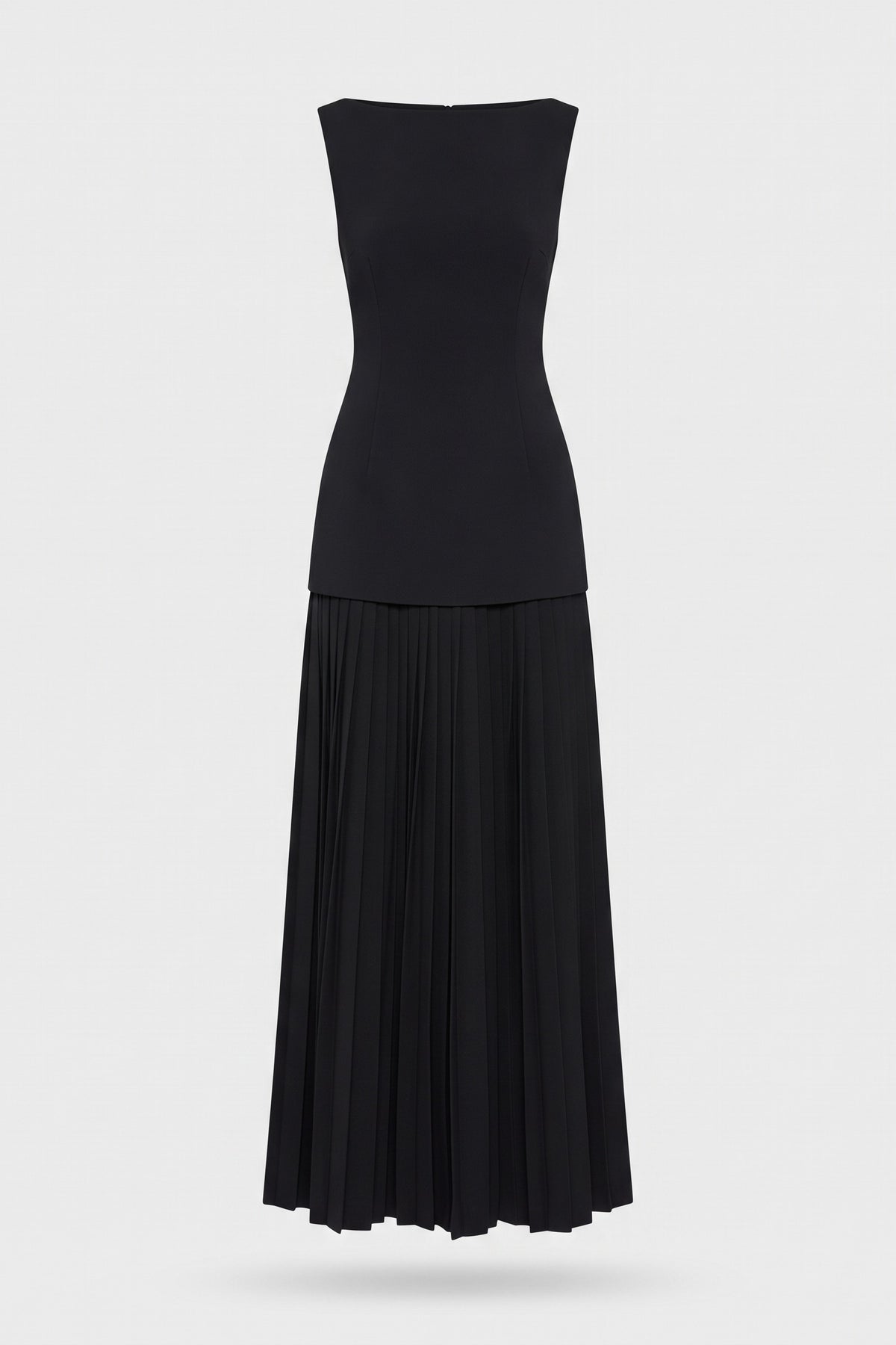 Women's Wedding Guest Two Piece Skirt Set | Pleated Maxi and Top — Black — packshot