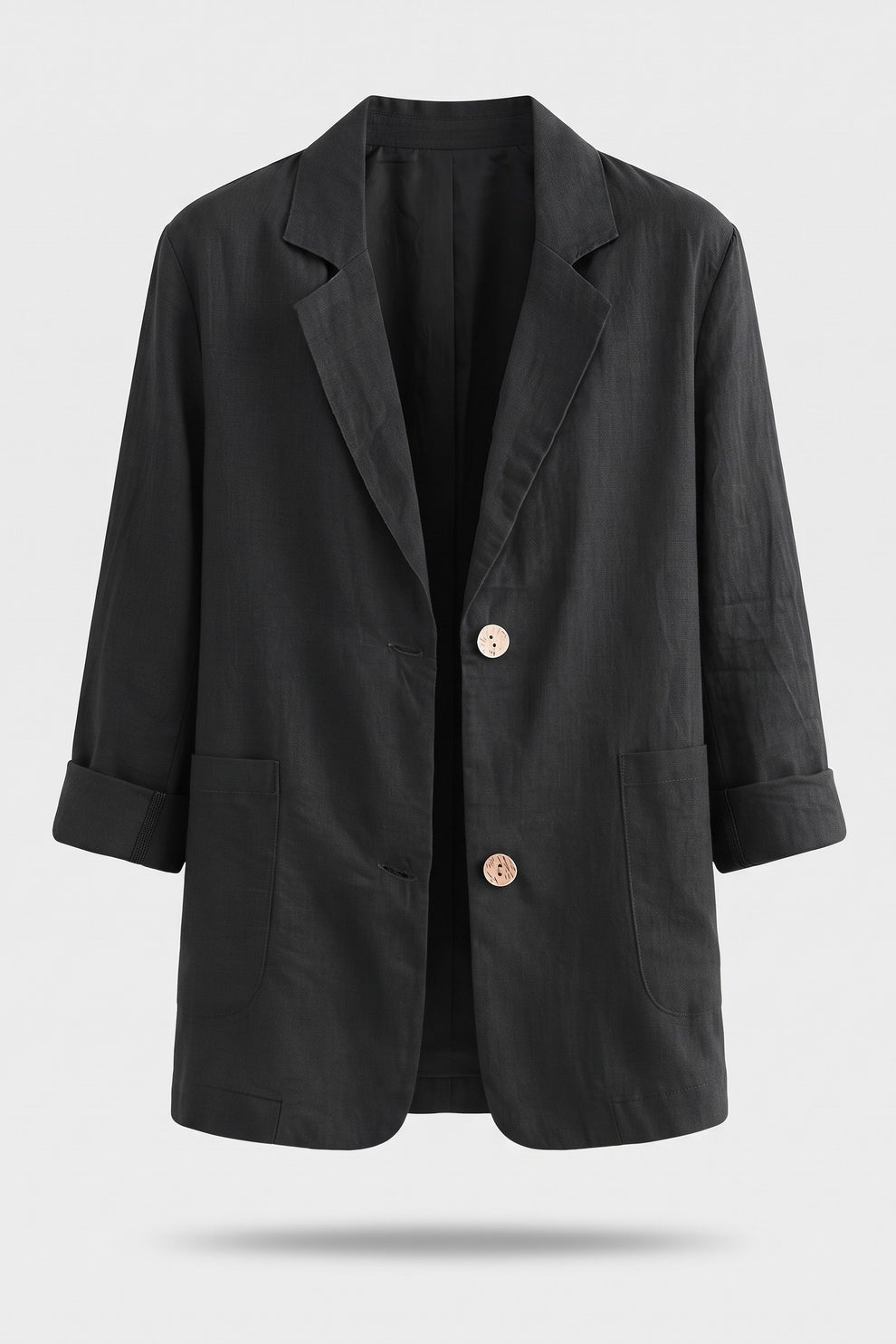 Women's Notched Lapel Blazer | Curved Hem — Black — packshot