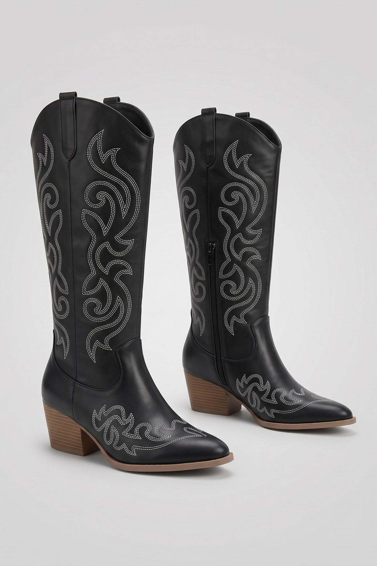 Women's Embroidered Cowboy Boots | Western — Black — shoe_main — on model