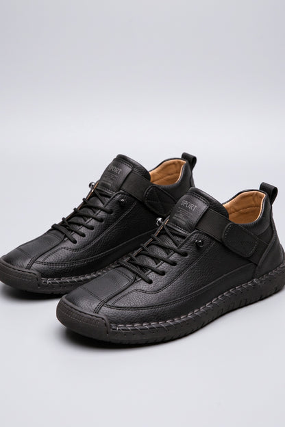 Women's Lace-Up Sneaker | Round Toe — Black — shoe_main — on model