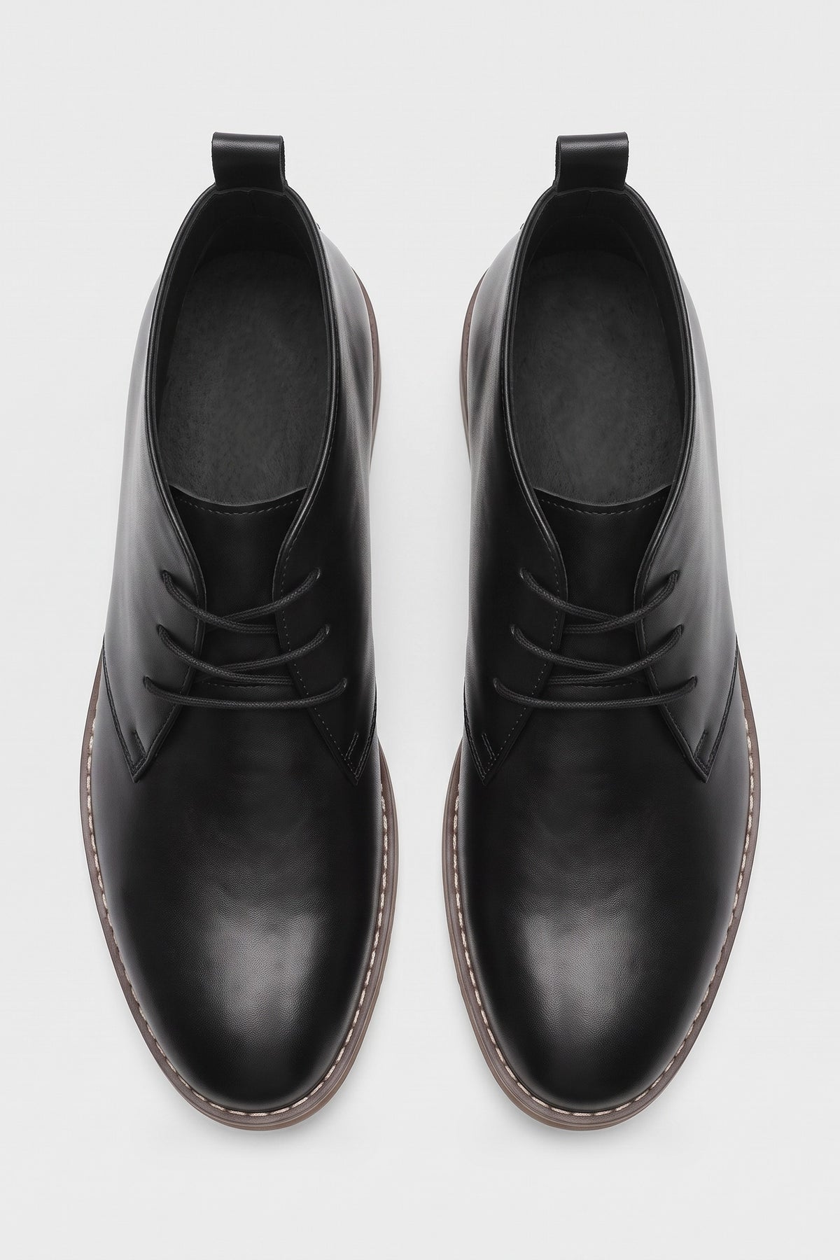 Men's Lace-Up Desert Boots | Round Toe — Black — shoe_top — on model