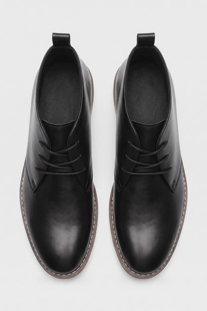 Men's Lace-Up Desert Boots | Round Toe — Black — shoe_top — on model
