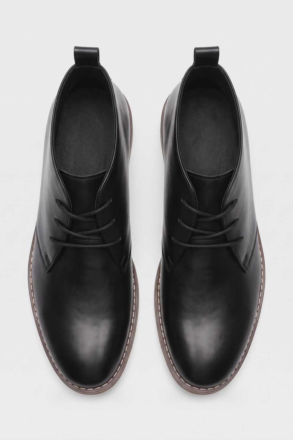 Men's Lace-Up Desert Boots | Round Toe — Black — shoe_top — on model