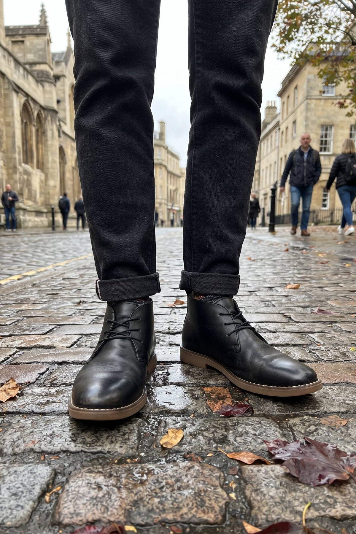 Men's Lace-Up Desert Boots | Round Toe — Black — shoe_worn — on model