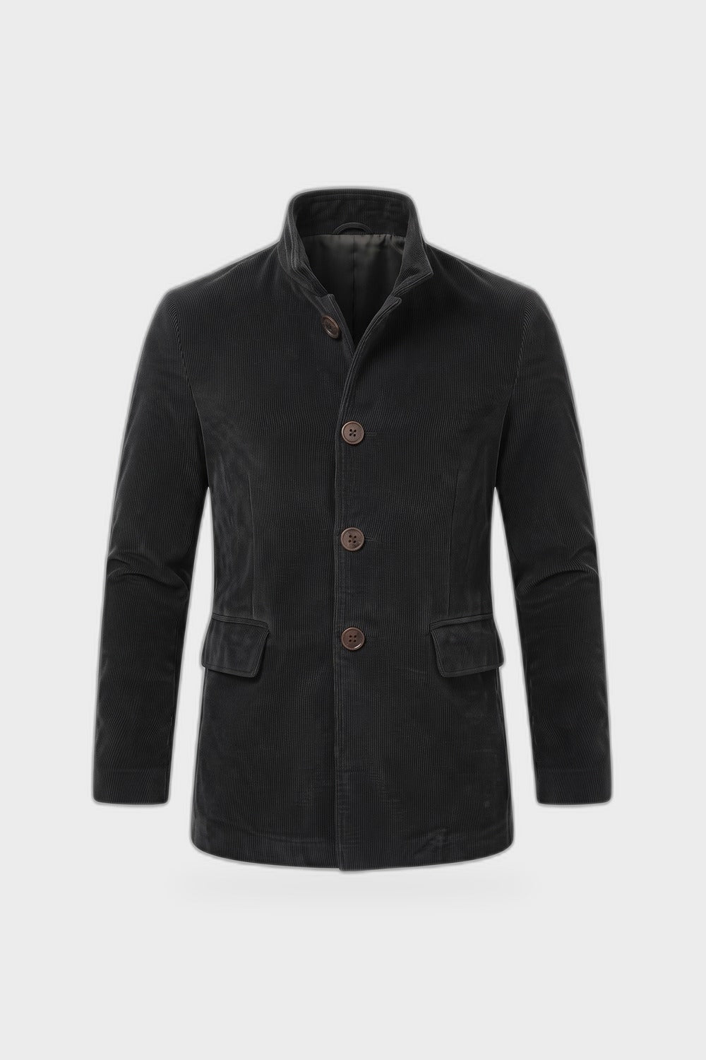 Men's Stand Collar Jacket | Button Front — Black — product view