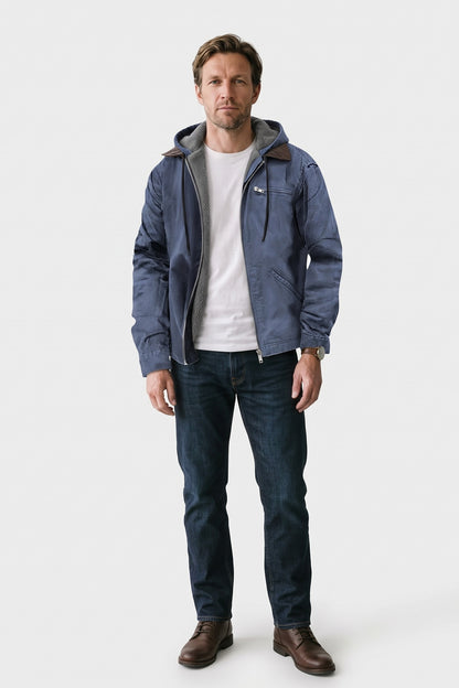 Men's Hooded Jacket | Zip Chest Pocket — Blue — front view — on model