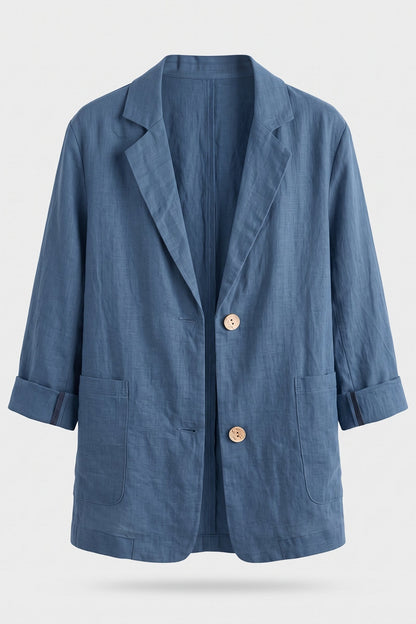Women's Notched Lapel Blazer | Curved Hem — Blue — packshot