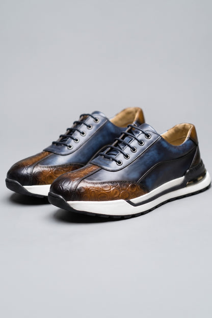 Men's Casual Sneaker | Croc Toe Sole — Blue — shoe_main — on model