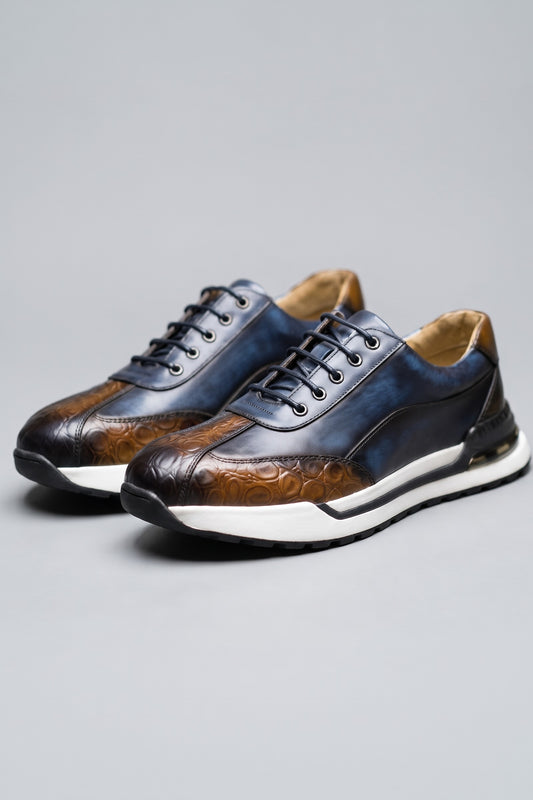 Men's Casual Sneaker | Croc Toe Sole — Blue — shoe_main — on model