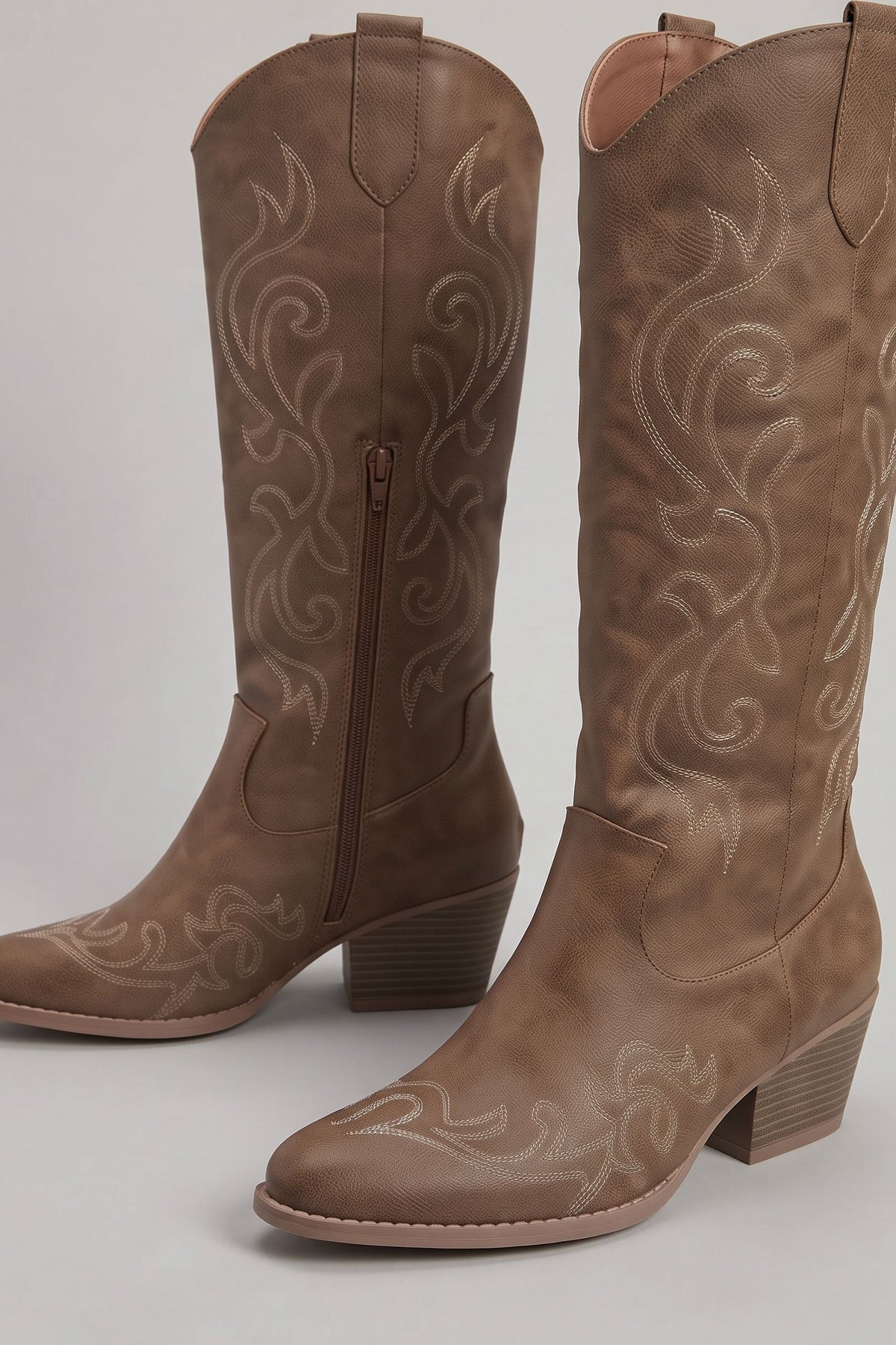 Women's Embroidered Cowboy Boots | Western — Brown — shoe_detail — on model