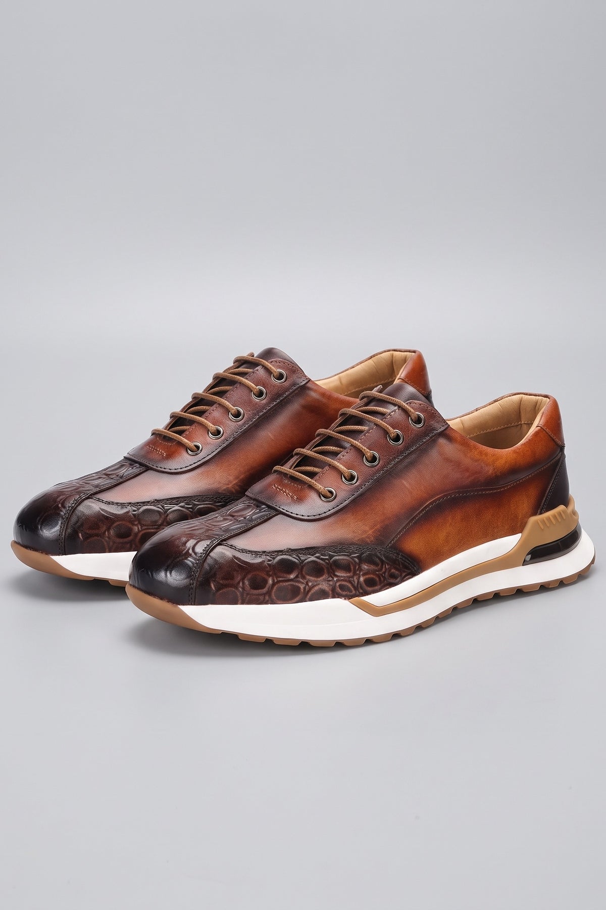 Men's Casual Sneaker | Croc Toe Sole — Brown — shoe_main — on model