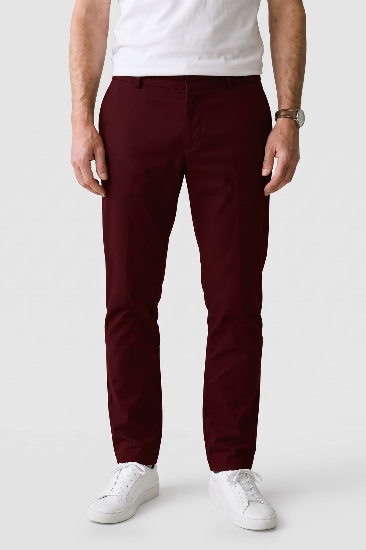 Men's High-Waist Suit Trousers | Wide Leg — Burgundy — front view — on model