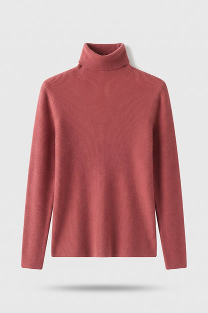 Women's Fitted Turtleneck Sweater | Ribbed — Burgundy — packshot