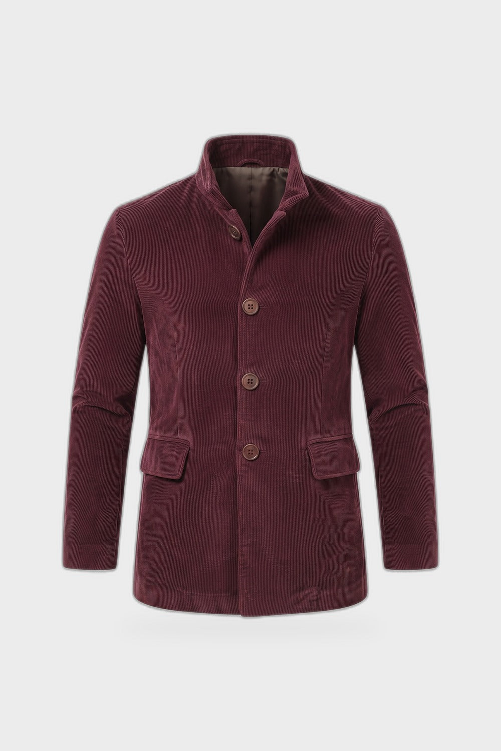 Men's Stand Collar Jacket | Button Front — Burgundy — product view