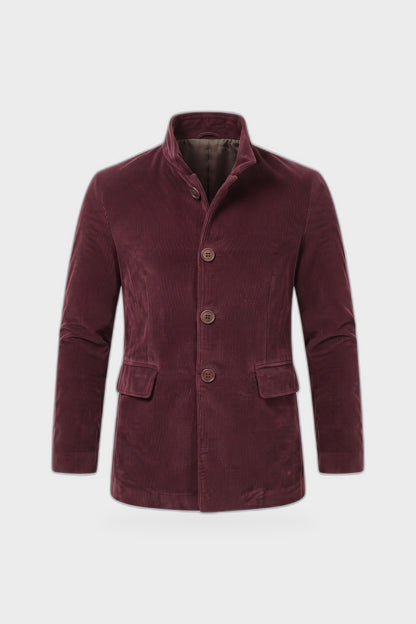 Men's Stand Collar Jacket | Button Front — Burgundy — product view