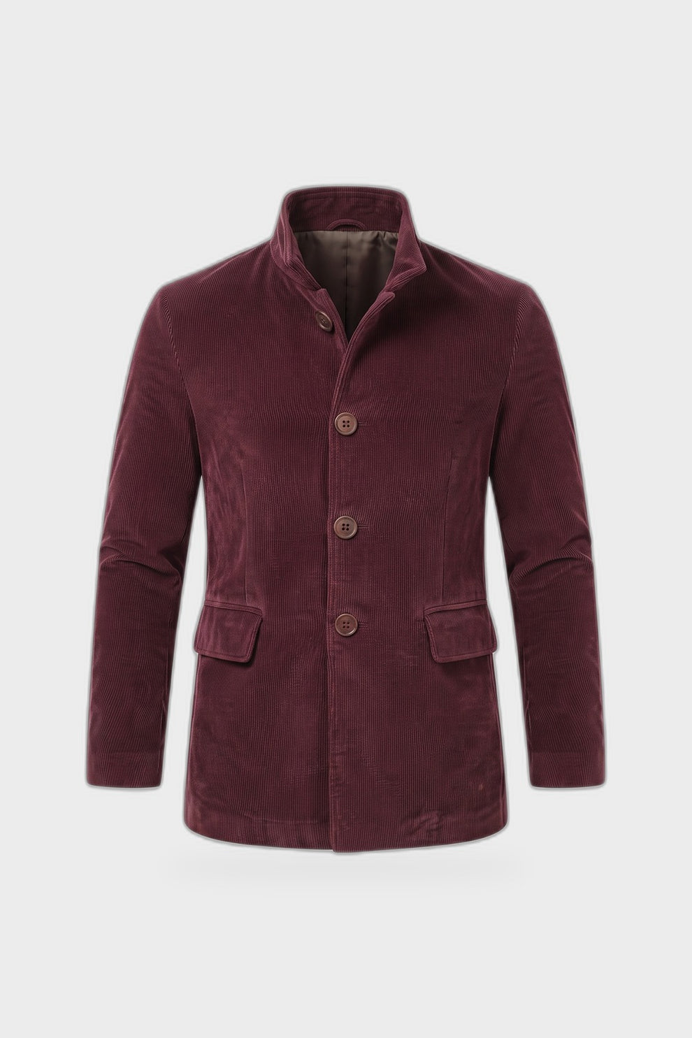 Men's Stand Collar Jacket | Button Front — Burgundy — product view