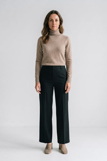 Women's Fitted Turtleneck Sweater | Ribbed — Camel — front view — on model