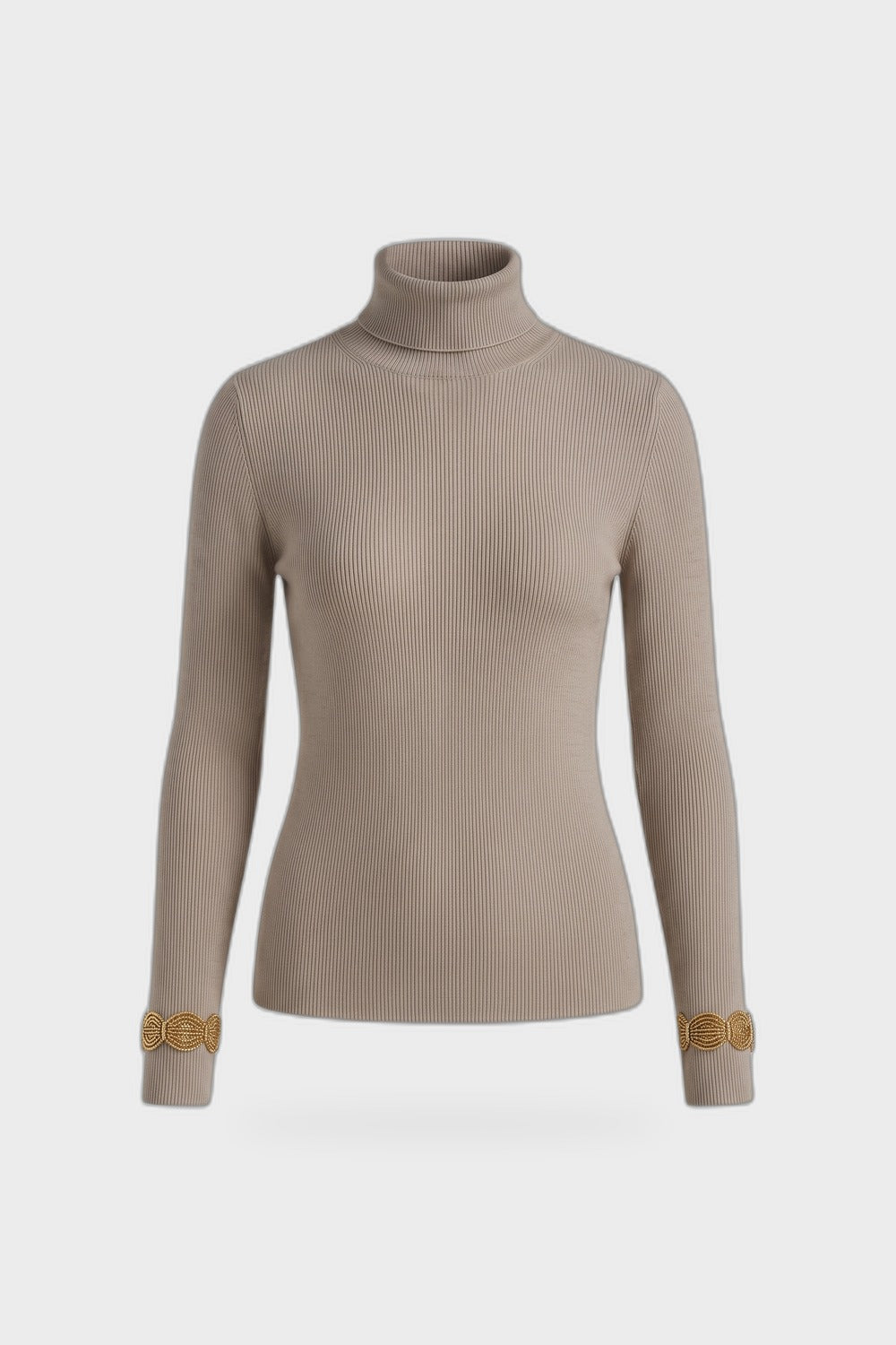 Women's Fitted Turtleneck Sweater | Ribbed — Camel — product view