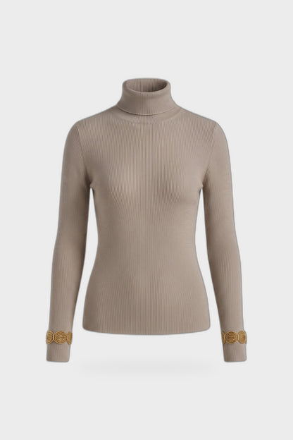 Women's Fitted Turtleneck Sweater | Ribbed — Camel — product view