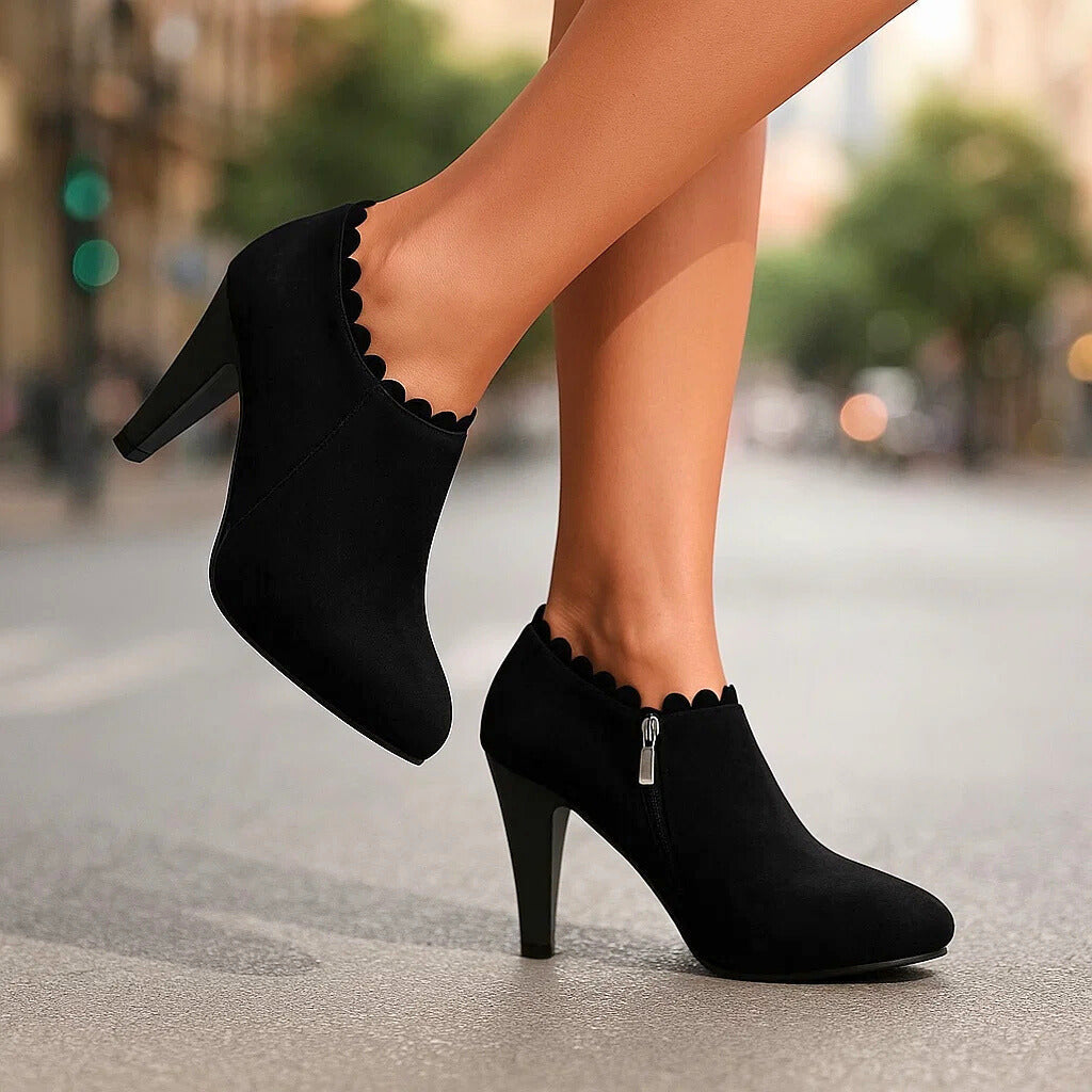 Women's pointed-toe ankle boots with side zipper and scalloped ankle trim – 3