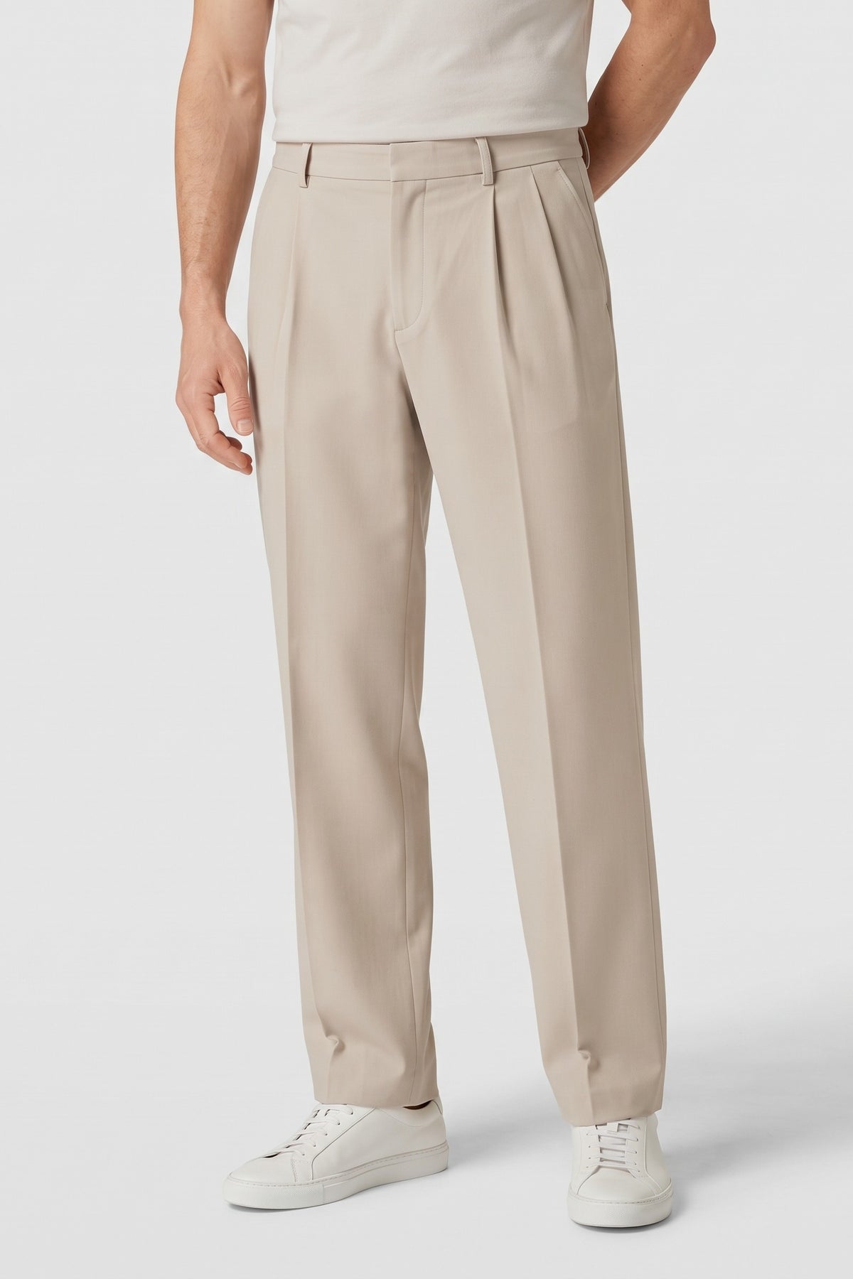 Men's High-Waist Suit Trousers | Wide Leg — Cream — front view — on model