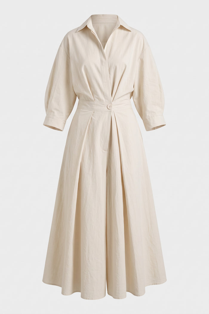 Women's Fall Wedding Guest Dress | Plus Size Long Sleeve Maxi Shirt — Cream — packshot