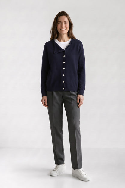 Women's Cardigan Sweaters | Button Front — Dark Blue — front view — on model
