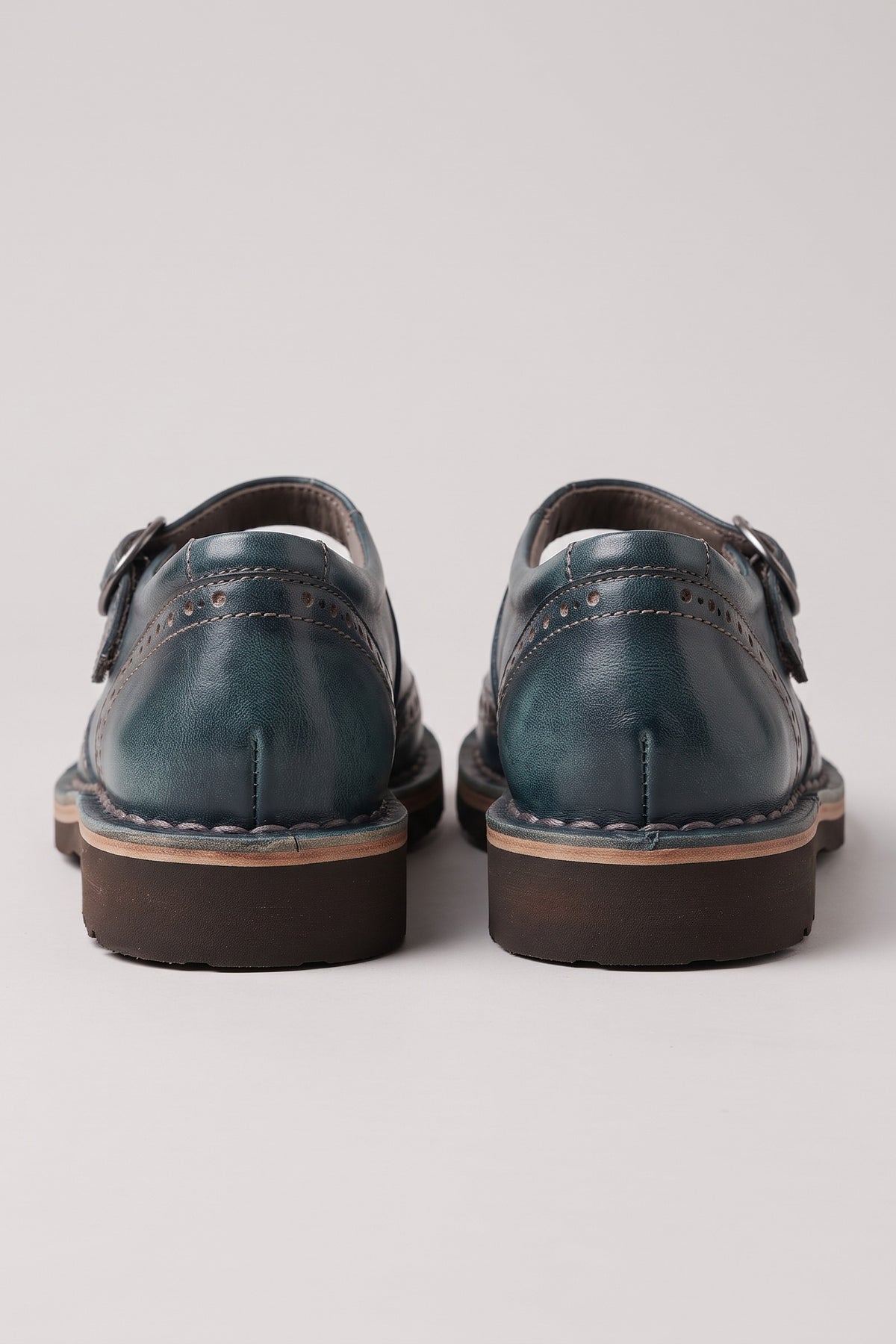 Women's Vintage Mary Jane Shoes | Brogue — Dark Blue — shoe_back — on model