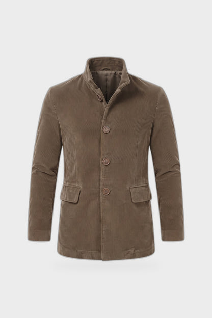 Men's Stand Collar Jacket | Button Front — Dark Brown — product view