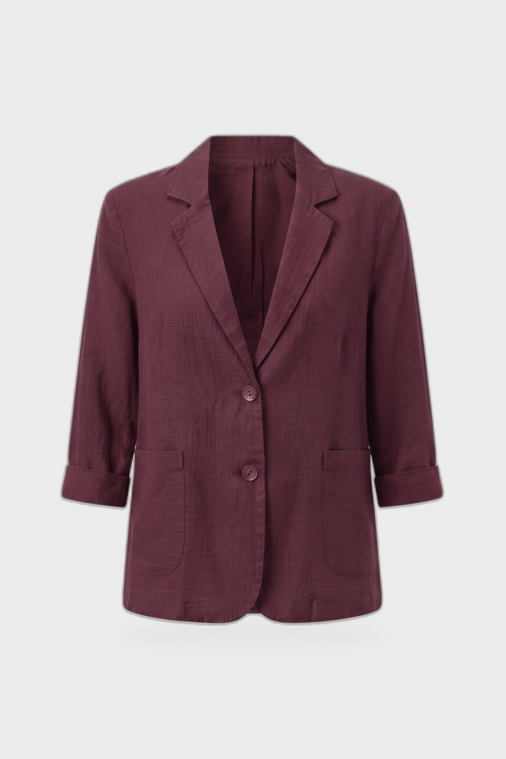 Women's Notched Lapel Blazer | Curved Hem — Dark Red — product view