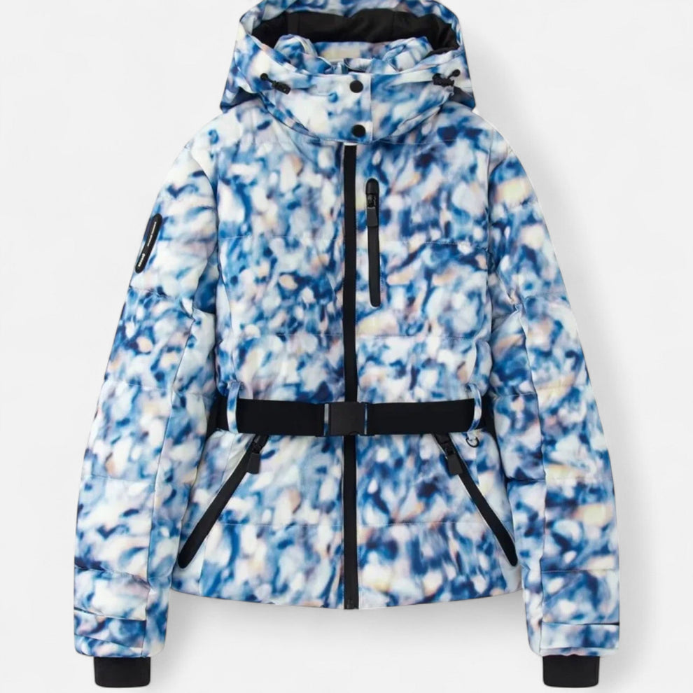 Women's cropped puffer ski jacket with removable hood and waist belt – 5