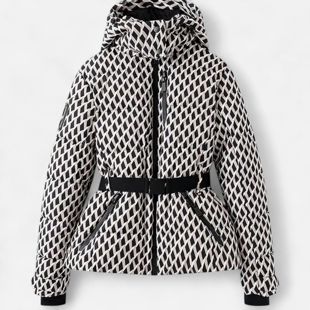Women's cropped puffer ski jacket with removable hood and waist belt – 2
