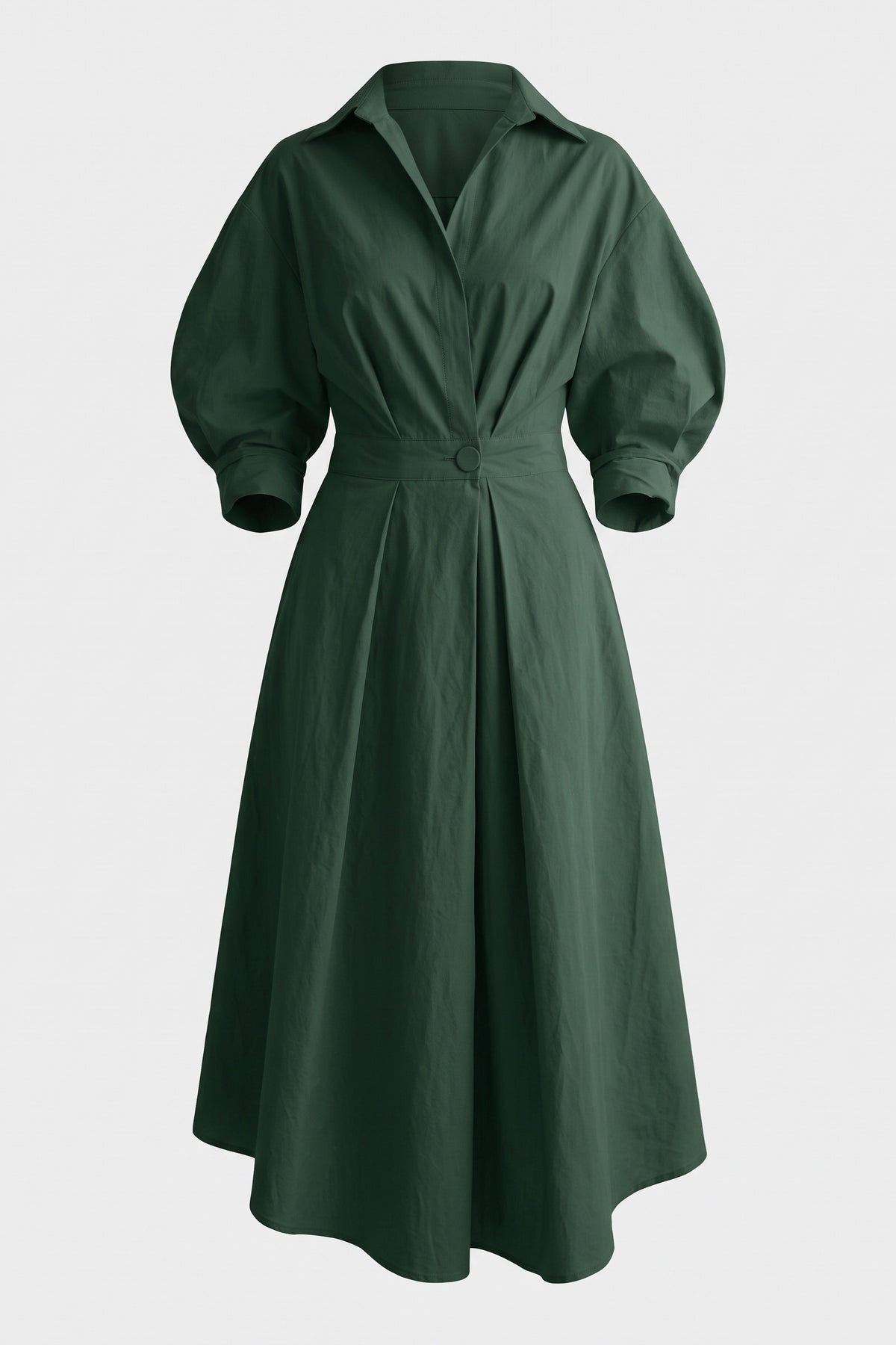 Women's Fall Wedding Guest Dress | Plus Size Long Sleeve Maxi Shirt — Forest Green — packshot