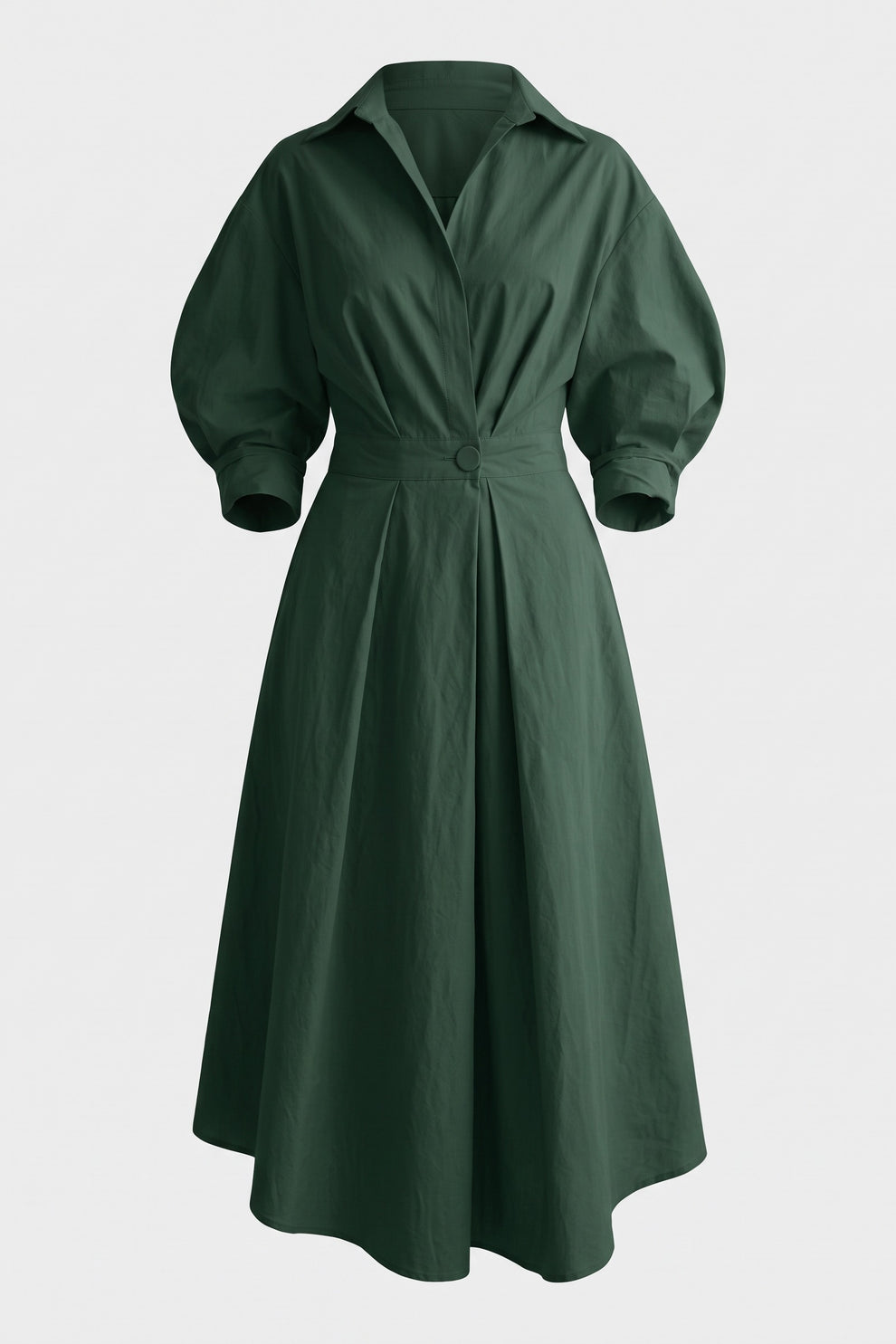 Women's Fall Wedding Guest Dress | Plus Size Long Sleeve Maxi Shirt — Forest Green — packshot