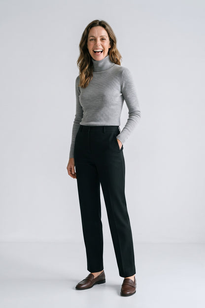 Women's Fitted Turtleneck Sweater | Ribbed — Gray — front view — on model