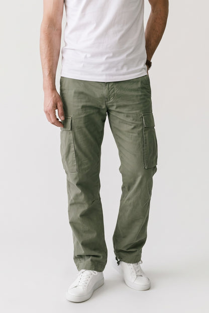 Men's Cargo Pants | Drawstring Ankle Cuffs — Green — front view — on model