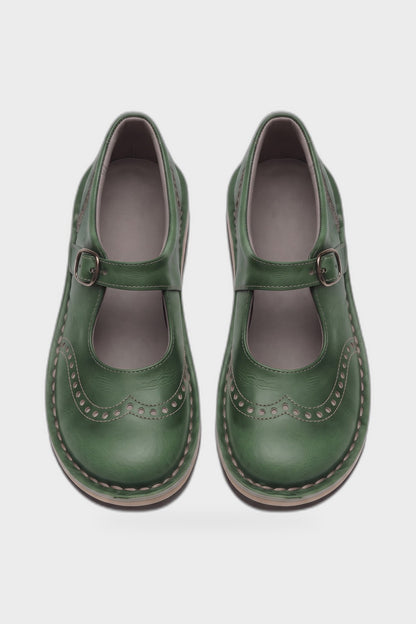 Women's Vintage Mary Jane Shoes | Brogue — Green — product view