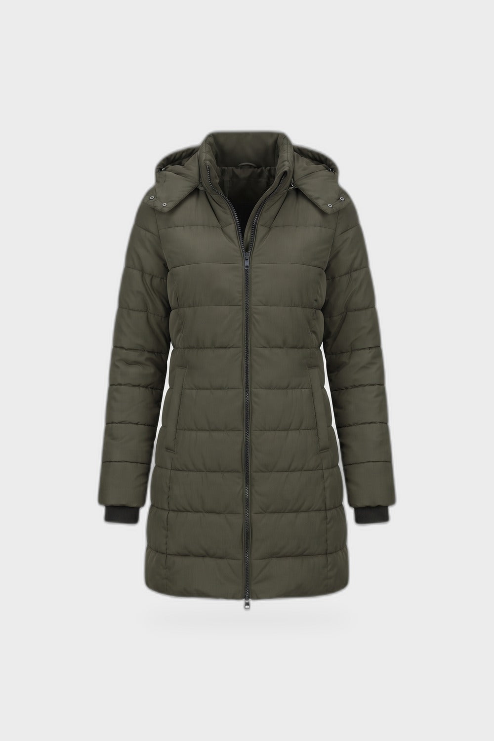 Women's Longline Puffer Coat | Hooded — Green — product view
