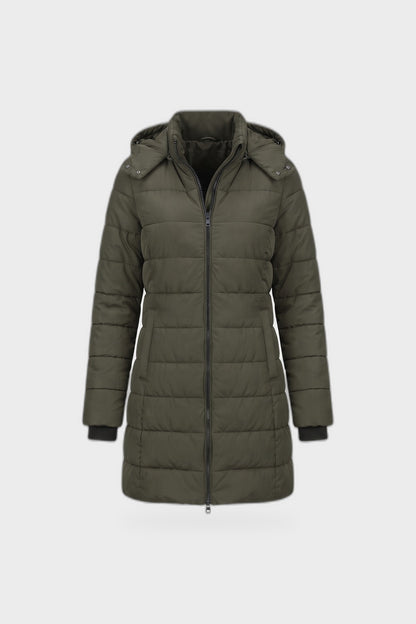 Women's Longline Puffer Coat | Hooded — Green — product view