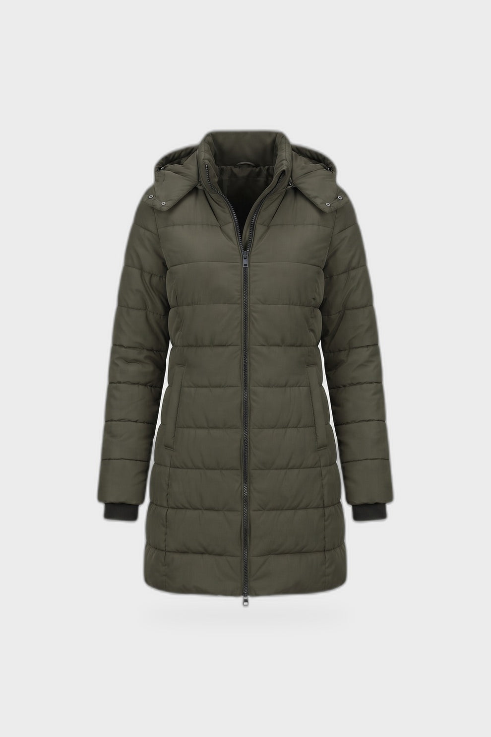 Women's Longline Puffer Coat | Hooded — Green — product view