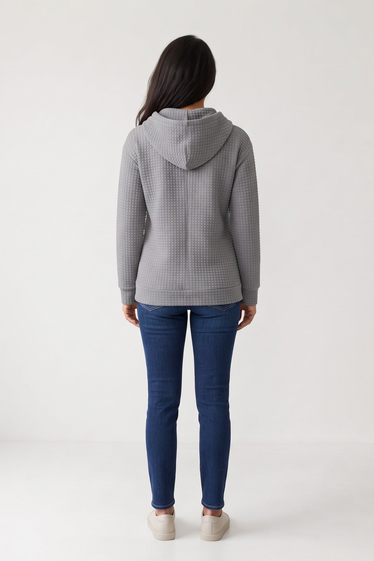 Women's Zip-Up Jacket | Hooded — Grey — back view — on model