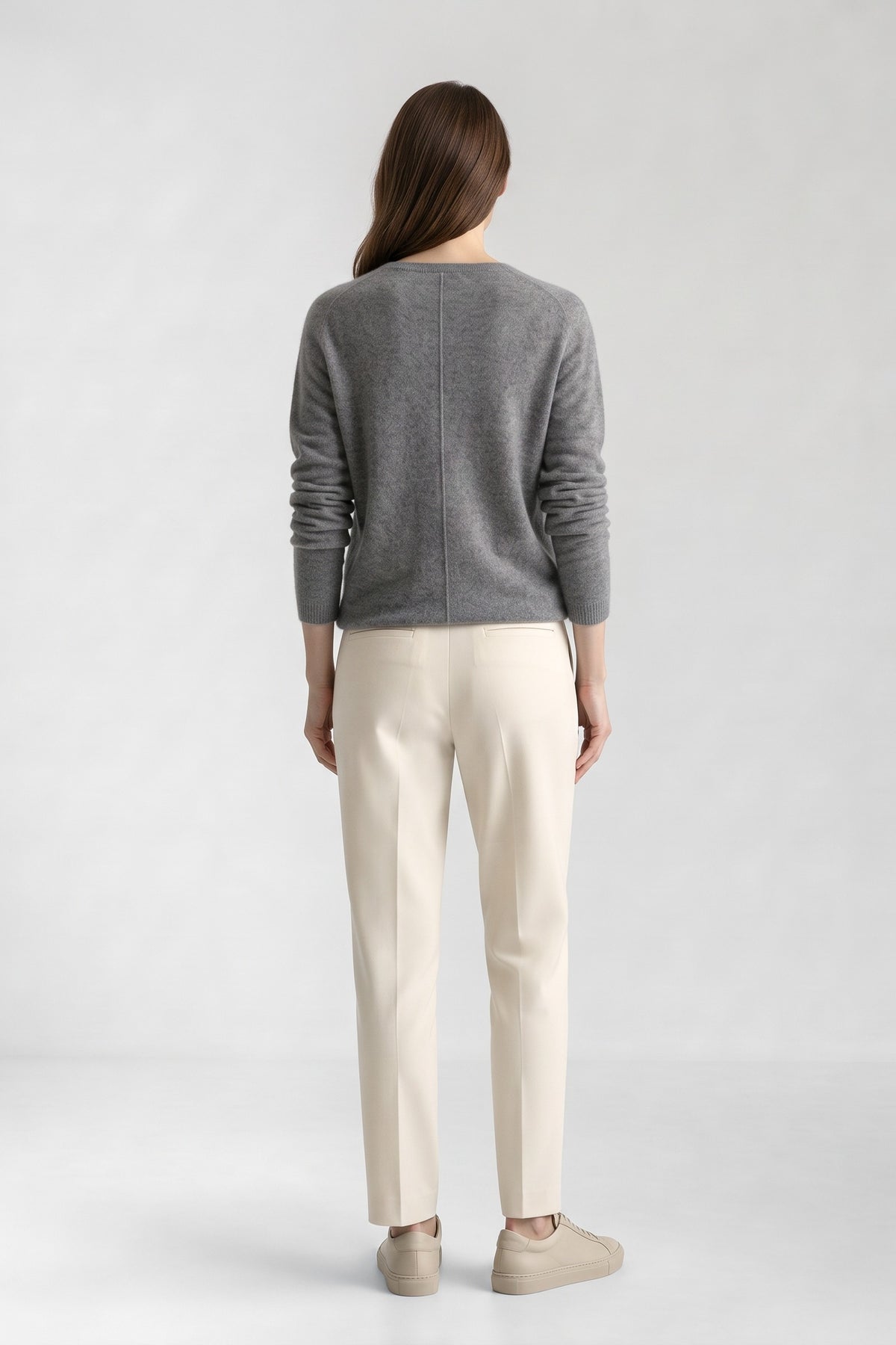 Women's Cardigan Sweaters | Button Front — Grey — back view — on model