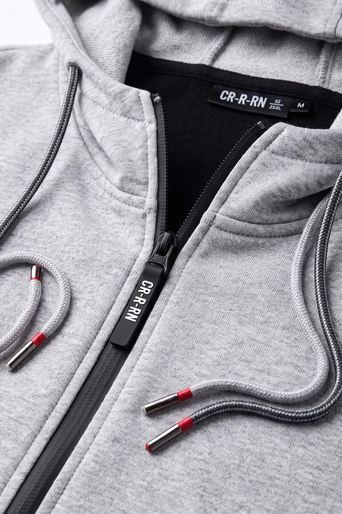 Men's Zip-Up Tracksuit Set | Striped Trim — Grey — detail — on model