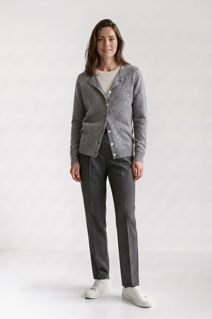 Women's Cardigan Sweaters | Button Front — Grey — front view — on model