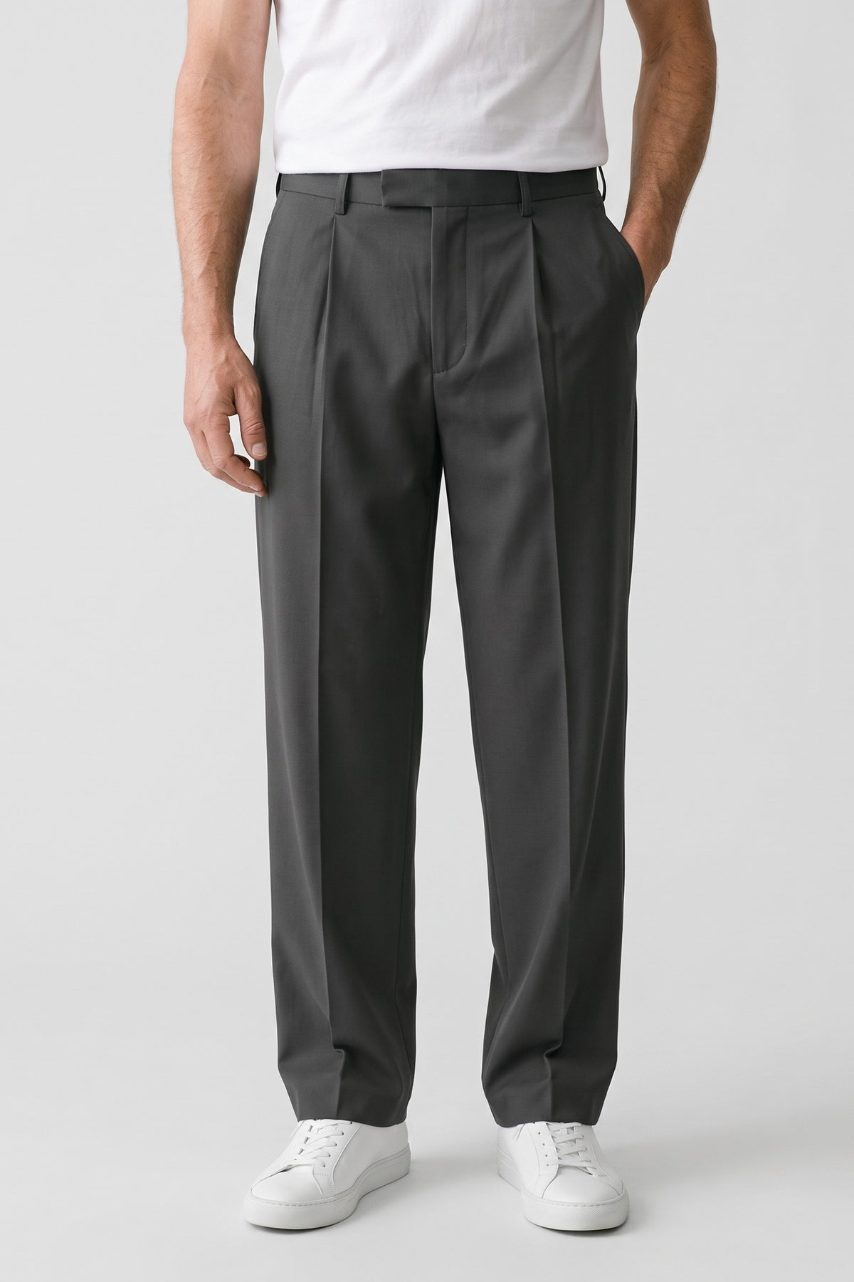 Men's High-Waist Suit Trousers | Wide Leg — Grey — front view — on model