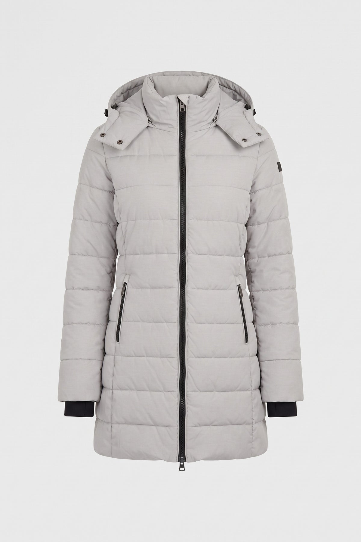 Women's Longline Puffer Coat | Hooded — Grey — packshot
